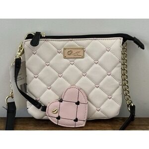 NWT Betsey Johnson LUV BESTY Quilted Heart Cream/Pink/Black‎ Crossbody Purse
